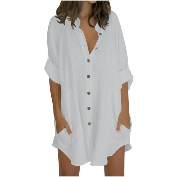 fheaev Long Shirts for Women Oversized Button Down Shirts Casual Loose Long Sleeve Solid Lapel Tunics Top Long Blouses Tops With Pockets Long Shirts to Wear With Leggings