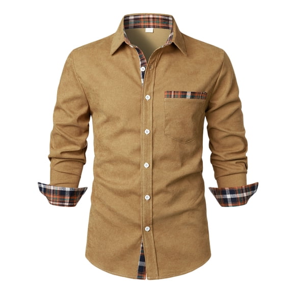 fheaev Long Sleeve Corduroy Shirts For Men Casual Turndown Collar Soild Color T-Shirt Blouse Tops Basic Bottoming Long Sleeve Button T-Shirts Tops Workout T Shirts