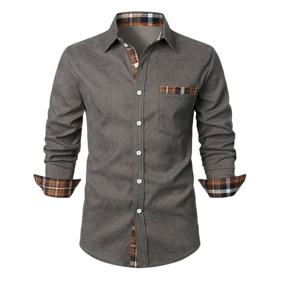 fheaev Long Sleeve Corduroy Shirts For Men Casual Turndown Collar Soild Color T-Shirt Blouse Tops Basic Bottoming Long Sleeve Button T-Shirts Tops Workout T Shirts