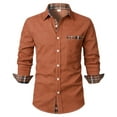 thumbnail image 1 of fheaev Long Sleeve Corduroy Shirts For Men Casual Turndown Collar Soild Color T-Shirt Blouse Tops Basic Bottoming Long Sleeve Button T-Shirts Tops Workout T Shirts, 1 of 5