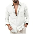 thumbnail image 1 of fheaev Long Sleeve Shirts For Men Casual Turndown Collar Soild Color T-Shirt Blouse Tops Cargo Basic Bottoming Long Sleeve Button T-Shirts Tops Workout T Shirts For Running, 1 of 1