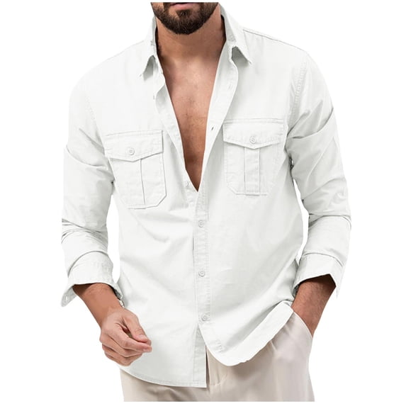 fheaev Long Sleeve Shirts For Men Casual Turndown Collar Soild Color T-Shirt Blouse Tops Cargo Basic Bottoming Long Sleeve Button T-Shirts Tops Workout T Shirts For Running