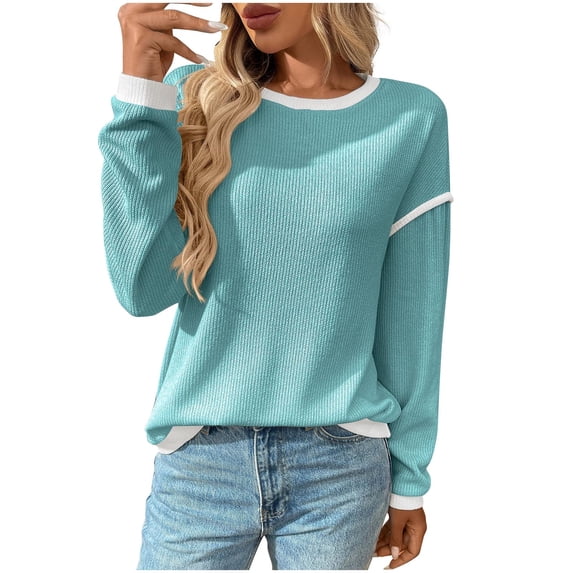 fheaev Long Sleeve Shirts for Women 2025 Fall Loose Fit Tops Solid Color Patchwork Basic Tees Tunic Top Business Pullover Top Sweatshirt Lightweight Casual Tops Blouse