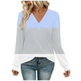 thumbnail image 1 of fheaev Long Sleeve Shirts for Women Casual Loose Fit V-Neck Color Block Tops Tshirt Basic Tee Thermal Underwear Tops Fall Fashion Winter Clothing Outfits, 1 of 7