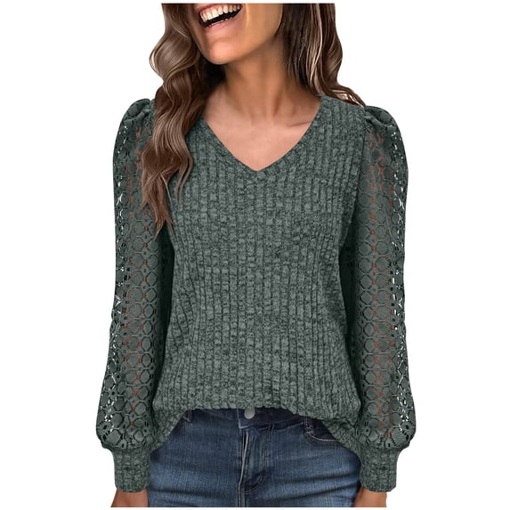 fheaev Long Sleeve Shirts for Women Lightweight Shirts 2025 Fall Fashion Clothing Trendy Tops V-Neck Knit Basic Tee Unic Dressy Casual Sweater