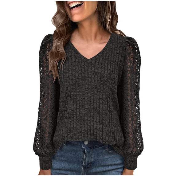 fheaev Long Sleeve Shirts for Women Lightweight Shirts 2025 Fall Fashion Clothing Trendy Tops V-Neck Knit Basic Tee Unic Dressy Casual Sweater