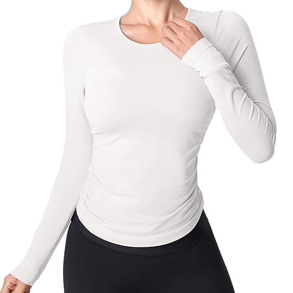 fheaev Long Sleeve Shirts for Women Scoop Neck Bottom Shirt Slim Fitted Casual Basic Tee T Shirt Stretch Fitted Underscrubs Trendy Basic Tops