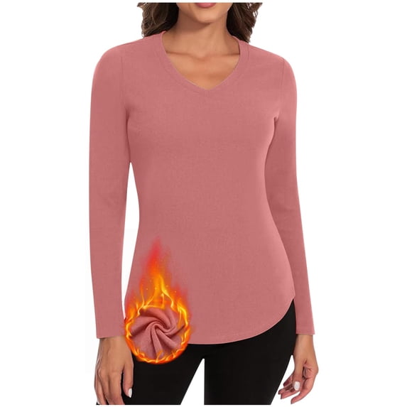 fheaev Long Sleeve T Shirt for Women Regular-Fit V-Neck Casual Double-Sided German Velvet Warm Fall Tops Basic Loose Fit Tshirts Fashion Clothes Outfits 2025