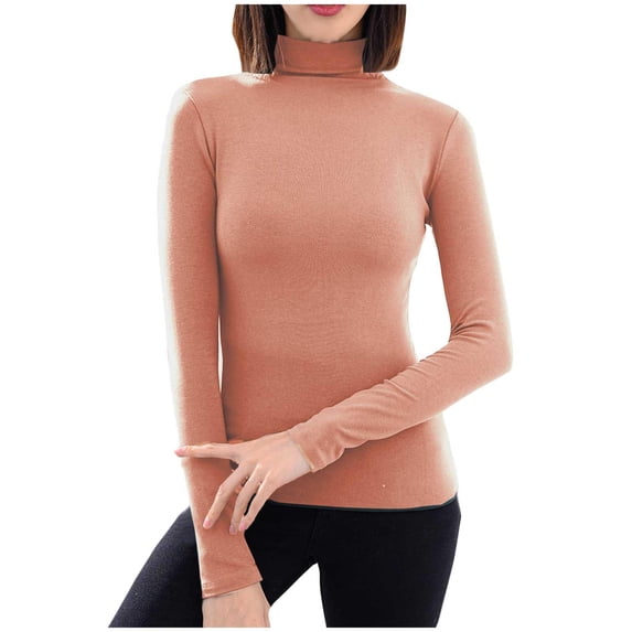 fheaev Long Sleeve Thermal Shirts for Women Solid Color High Neck Base Undershirts Shirt Ultra Soft Fleece-Lined Underwear Tops Workout Baselayer Tops