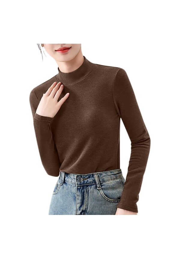 Long Sleeve Thermal Shirts for Women Solid Color Mock Neck Base Undershirts Shirt Ultra Soft Fleece-Lined Underwear Tops Workout Baselayer Tops