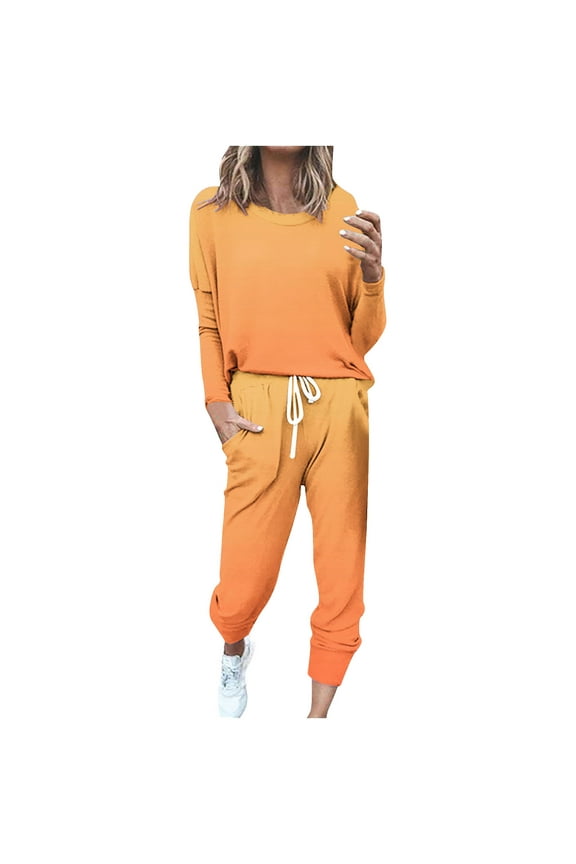 Sweatsuit Sets for Women 2pcs Sets Jogger Set Casual 2 Piece Outfit Solid Color Sweatshirts Pullover Tops Long pant Tracksuits with Pockets