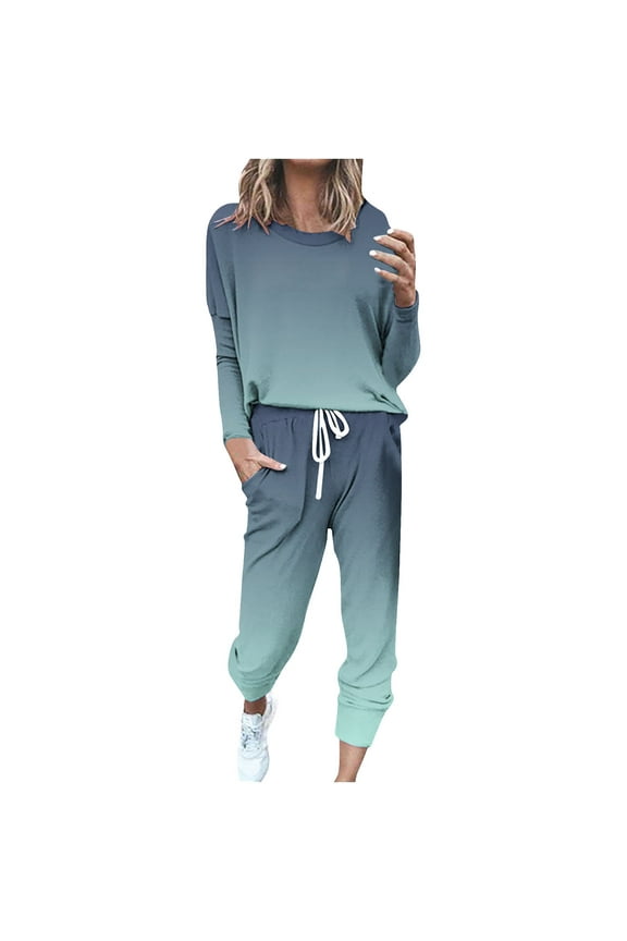 Sweatsuit Sets for Women 2pcs Sets Jogger Set Casual 2 Piece Outfit Solid Color Sweatshirts Pullover Tops Long pant Tracksuits with Pockets