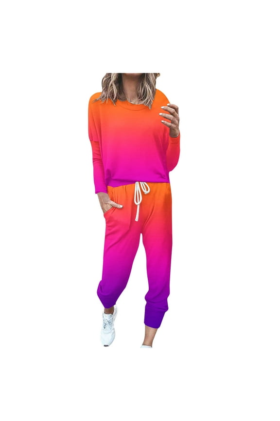 Sweatsuit Sets for Women 2pcs Sets Jogger Set Casual 2 Piece Outfit Solid Color Sweatshirts Pullover Tops Long pant Tracksuits with Pockets
