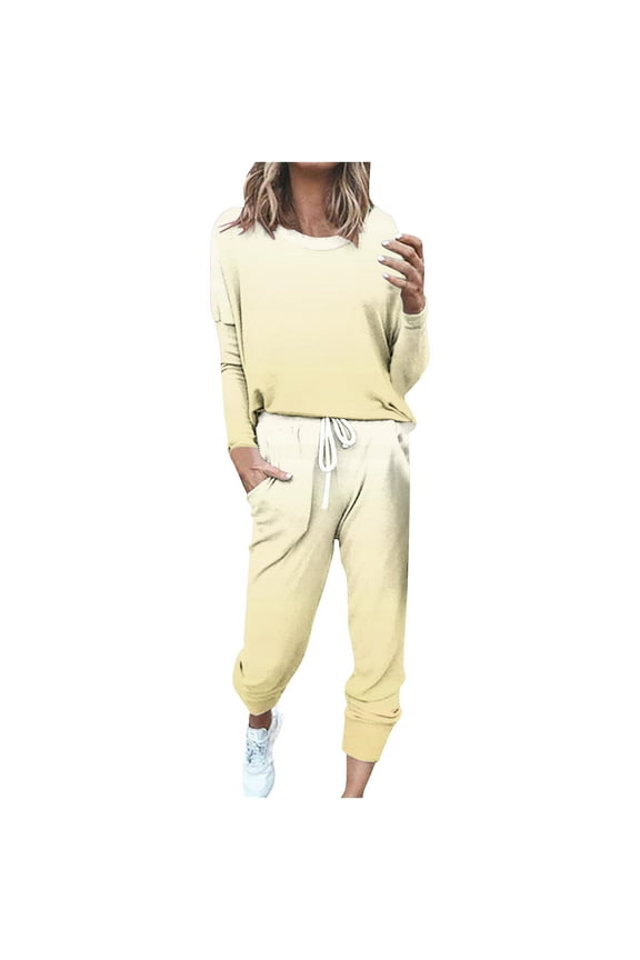 Sweatsuit Sets for Women 2pcs Sets Jogger Set Casual 2 Piece Outfit Solid Color Sweatshirts Pullover Tops Long pant Tracksuits with Pockets