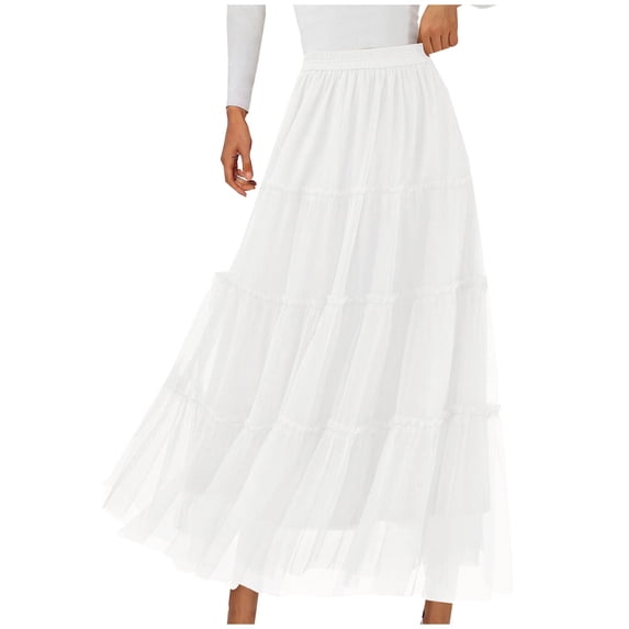 fheaev Maxi Skirts for Women High Waist A-Line Flowy Elegant Tulle Skirt Party Wedding Guest Casual Wear