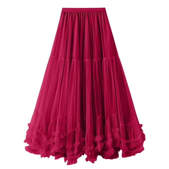 fheaev Maxi Tulle Skirts for Women High Waisted A Line Long Layered Mesh Tiered Flowy Skirt Party Wedding Casual Wear