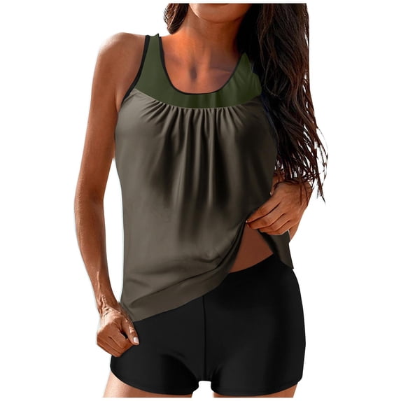 fheaev Modest Tankini Swimsuits Set for Women Two Pc Athletic Womens Bathing Suits Blouson Swim Tank Tops with Board Shorts Conservative Split Swimwear