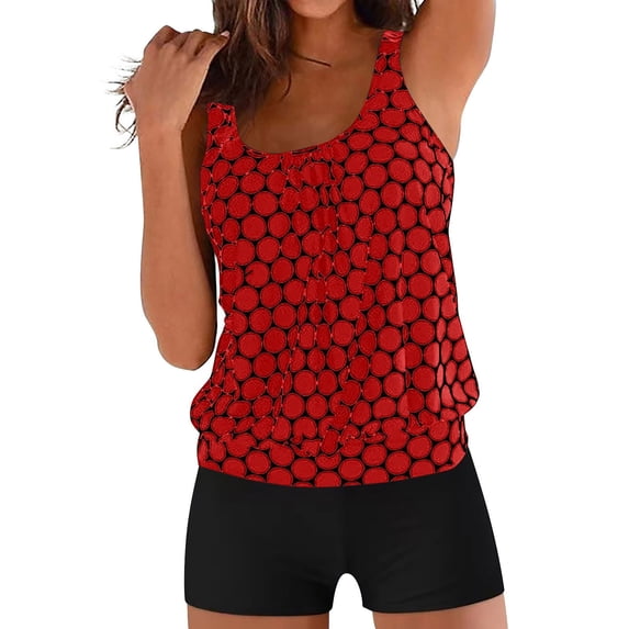 fheaev Modest Tankini Swimsuits Set for Women Two Pc Athletic Womens Bathing Suits Blouson Swim Tank Tops with Board Shorts Conservative Split Swimwear