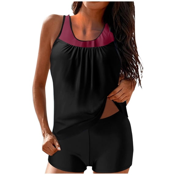 fheaev Modest Tankini Swimsuits Set for Women Two Pc Athletic Womens Bathing Suits Blouson Swim Tank Tops with Board Shorts Conservative Split Swimwear