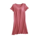 thumbnail image 1 of fheaev Nightgowns For Women Soft Comfy Sleepwear Dress Short Sleeve Solid Color Large Round Neck Loose Pullover Pleated Nightdress With Chest Pad Home Pajama Long Dress Summer Nightshirt For Women, 1 of 9