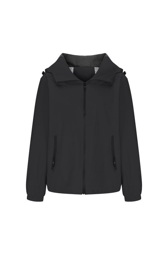 Outdoor Jacket For Women Windproof Active Raincoat Sport Coat Drawstring Interchange Jacket Mountain Windbreaker With Pockets Hooded For Hiking Travel Cycling Bike