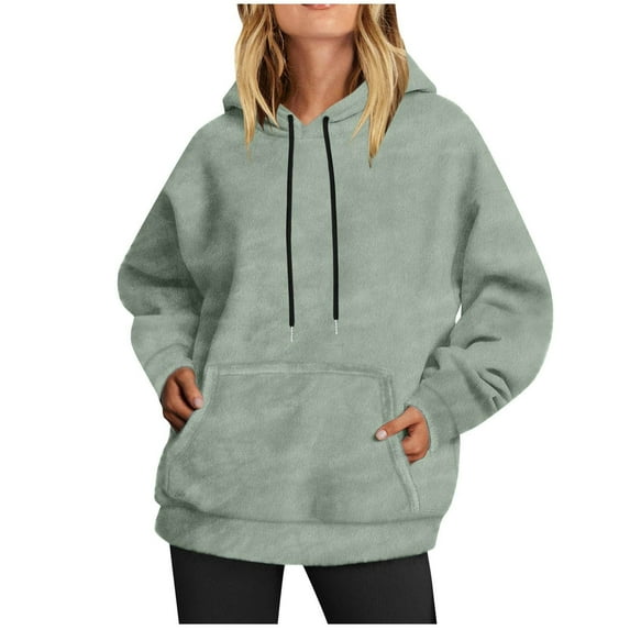 fheaev Hoodie Sweatshirt For Womens Oversized Crewneck Long Sleeve Sweatshirts Pullover Sweaters With Pocket Casual Comfy Fall Outfits Fashion Teen Girls Y2K Winter Clothes