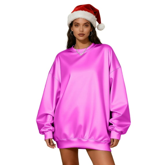 fheaev Oversized Sweatshirts for Women Solid Color Casual Round-Neck Long Sleeved Drop Shoulder Pullover Top Comfy Fall Fashion Outfits Winter Clothes 2025
