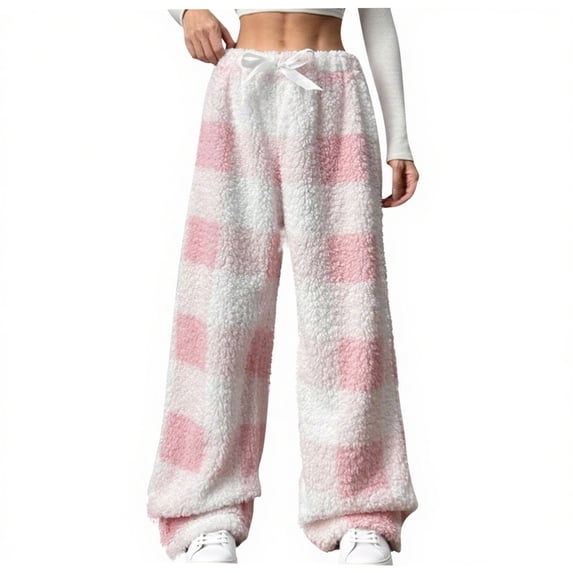 fheaev Pajama Pants for Women Fashionable Solid Color Fleece Casual Home Elastic Waist Baggy Pants Home Sleepwear Women'S Pajama Bottoms