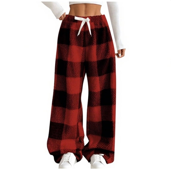fheaev Pajama Pants for Women Fashionable Solid Color Fleece Casual Home Elastic Waist Baggy Pants Home Sleepwear Women'S Pajama Bottoms