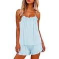 thumbnail image 1 of fheaev Pajama Set for Women Ruffle Trim Adjustable Spaghetti Strap Cami And Drawstring Waist Shorts Sleepwear 2XL Light Blue, 1 of 6