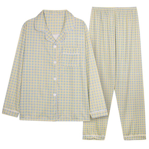 fheaev Pajamas Sets For Women 2 Piece Sleepwear Sets Long Sleeve Sleepwear Down Lapel Cardigan Pants Pajama Sets Nightwear Soft Pj Sets