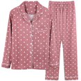 thumbnail image 1 of fheaev Pajamas Sets For Women 2 Piece Sleepwear Sets Long Sleeve Sleepwear Down Lapel Cardigan Pants Pajama Sets Nightwear Soft Pj Sets, 1 of 1