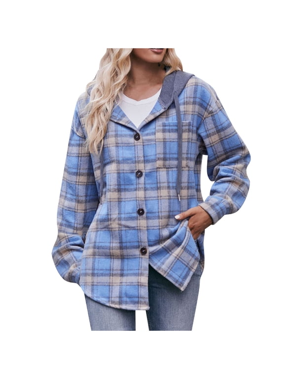 Plaid Jacket for Women Trendy Queen Flannel Shacket Jacket Casual Plaid Button Down Long Sleeve Shirt Open Front Cardigan Fall Clothes 2024 Fashion Outfits