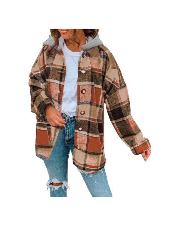 Plaid Jackets for Women Shacket Coats Oversized Button Down Shirts Jacket Long Sleeve Shirt Open Front Cardigan Fall Clothes 2024 Fashion Outfits