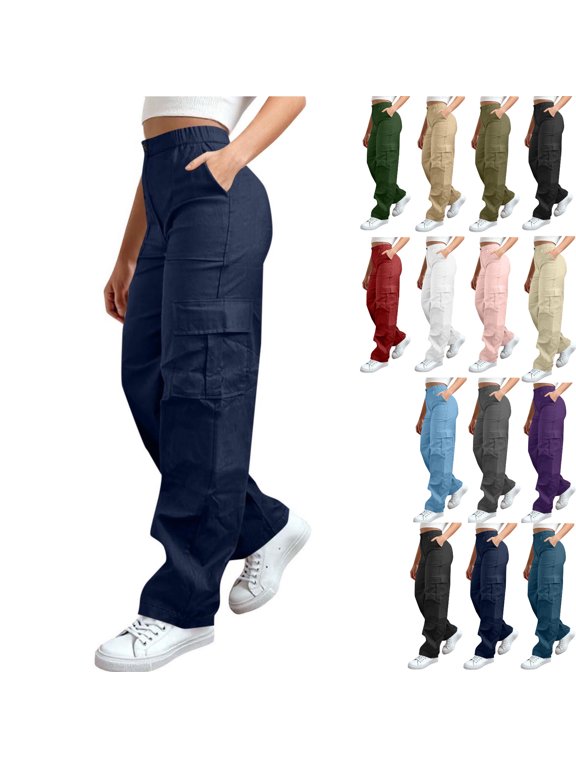Plus Size Cargo Pants for Women Button Zip High Waisted with Pockets Athletic Climbing Hiking Wear Dark Blue 5XL
