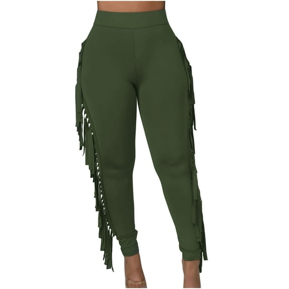 fheaev Plus Size Leggings For Women High Waisted Ladies Sexy Tight Solid Color Fringed Bandage Pants Super Soft Black Full Length Leggings Trousers Yoga Sport Casual Pants For Workout