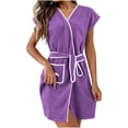 thumbnail image 1 of fheaev Plush Robe for Women Above Knee Quick Dry Absorbent Cotton Sleepwear Bathrobe with Pockets Home Wearing Purple,Free Size, 1 of 7