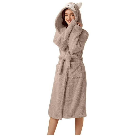 fheaev Plush Robes For Women Premium Soft Fleece Bathrobe For Women Soft Shawl Collar Bathrobe For Women Warm And Comfy To Wear Fleece Sherpa Shaggy Bathrobe