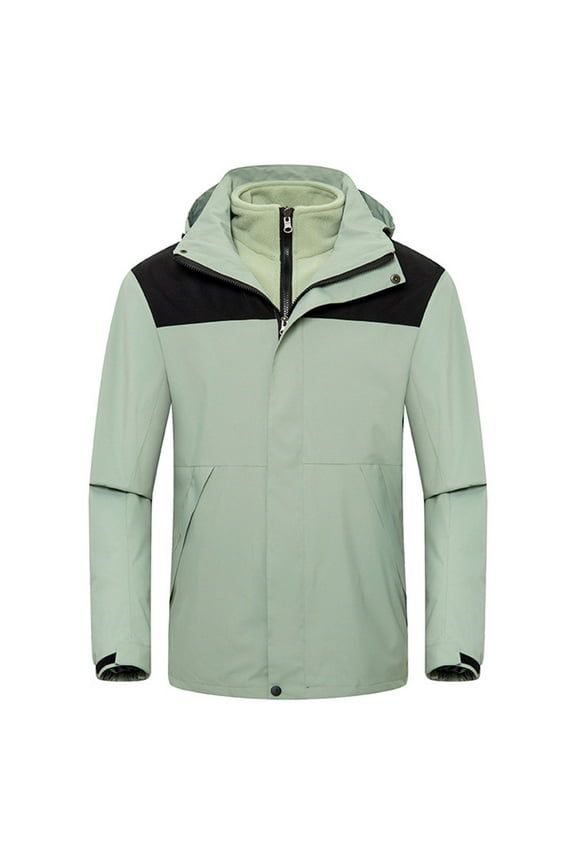 Rain Jacket For Men Thickened Waterproof Ski Jacket Warm Winter Snow Coat Mountain Interchange Jacket Windbreaker Detachable Hooded Raincoat For Men Hiking Cycling Travel