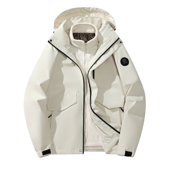 fheaev Rain Jacket For Men Three-In-One Waterproof Raincoat Softshell Windproof Interchange Jacket Outdoor Jacket Windbreaker Drawstring Hooded Jackets For Men Hiking Cycling Travel