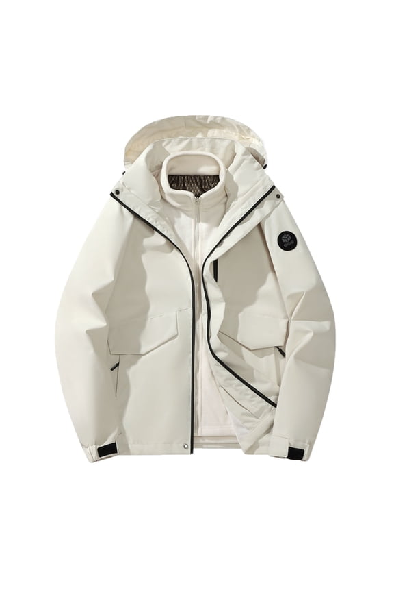 Rain Jacket For Men Three-In-One Waterproof Raincoat Softshell Windproof Interchange Jacket Outdoor Jacket Windbreaker Drawstring Hooded Jackets For Men Hiking Cycling Travel