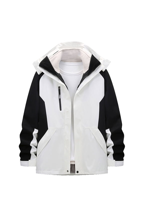 Rain Jacket For Men Unisex Thickened Waterproof Ski Jacket Warm Winter Snow Coat Mountain Interchange Jacket Windbreaker Hooded Raincoat For Men Hiking Cycling Travel