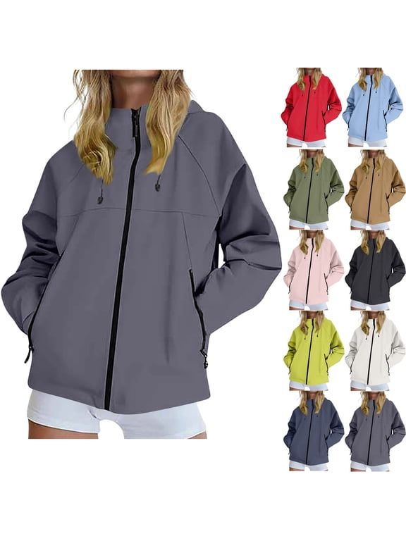 Rain Jackets for Women Winter Hooded Zipper Waterproof Outdoor Mountaineering Windbreaker With Pockets