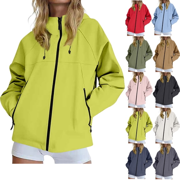 fheaev Rain Jackets for Women Winter Hooded Zipper Waterproof Outdoor Mountaineering Windbreaker With Pockets