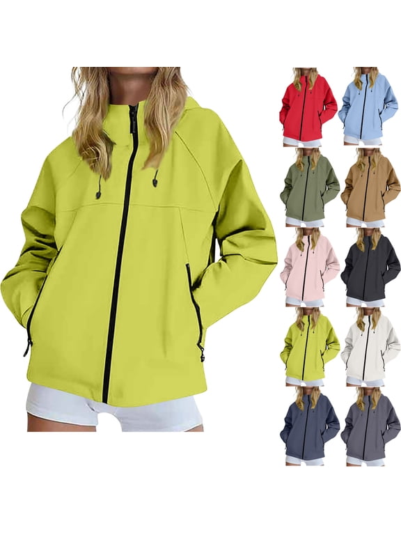 Rain Jackets for Women Winter Hooded Zipper Waterproof Outdoor Mountaineering Windbreaker With Pockets