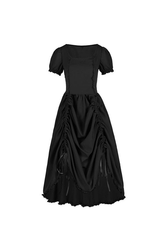 Renaissance Dress For Women Retro Court Dress Short Sleeve Halloween Costume Vintage Dress Ladies Party Prom Cocktail Swing Dress Ruffle Drawstring Dress Medieval Masquerade Gown