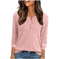 thumbnail image 1 of fheaev Ribbed Knit Tunic Shirts for Women Scoop Neck 3/4 Sleeve Button Down Tops Casual Henley Tee Shirt Pullover Knitted Striped Sweaters Loose Fit Blouses, 1 of 6