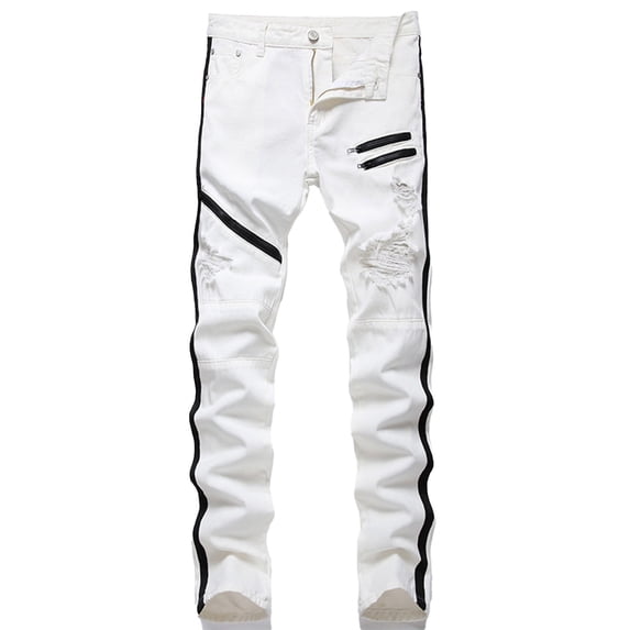 fheaev Ripped Jeans for Men Slim Fit Stretch Jeans Skinny Jeans Hip Hop Straight Leg Zipper Pant Fashion Distressed Denim Pants with Pocket