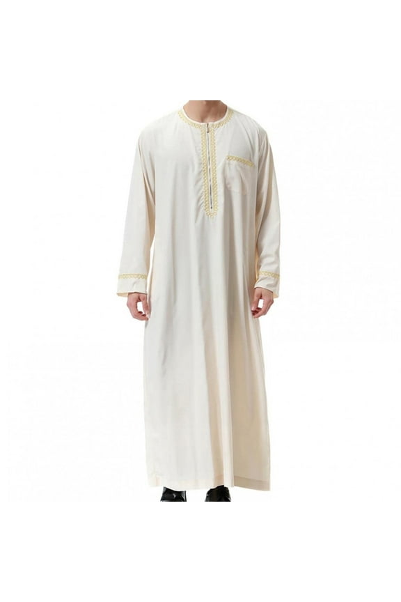 Robe For Men Arab Long Sleeve Kaftan Islamic Arabic Abaya Thobe Ramadan Middle East Islamic Cloth Shirt Gown