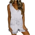 thumbnail image 1 of fheaev Romper for Women Summer Casual Lace-Up Sleeveless Spaghetti Strap Round Neck Loose Fit Shorts with Pockets White L, 1 of 6